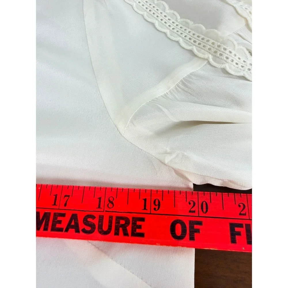 J. Crew Shirt Women's Size 6 Ivory Silk Lace Trim Bell Sleeve Feminine Classic‎